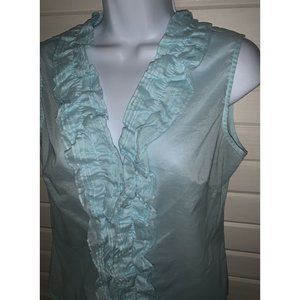 NWT August Silk Sz 4 Blouse Aqua Blue 100% Cotton Ruffle Front Sleeveless